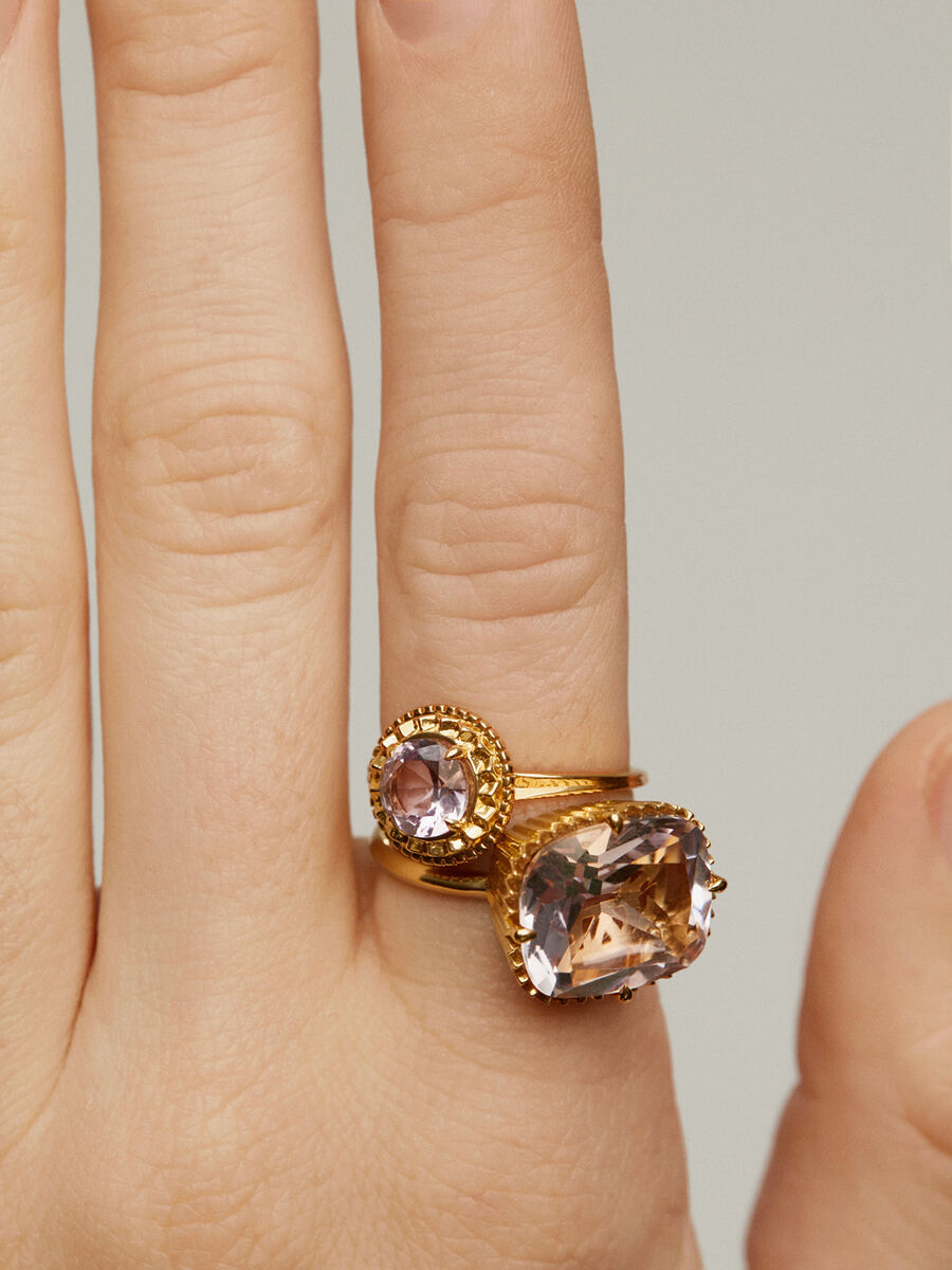 Ring in 18k yellow gold-plated sterling silver with a pink amethyst, J05285-02-PAM, hi-res