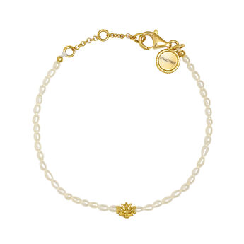Gold plated silver pearl flower motif bracelet , J04470-02-WP,hi-res
