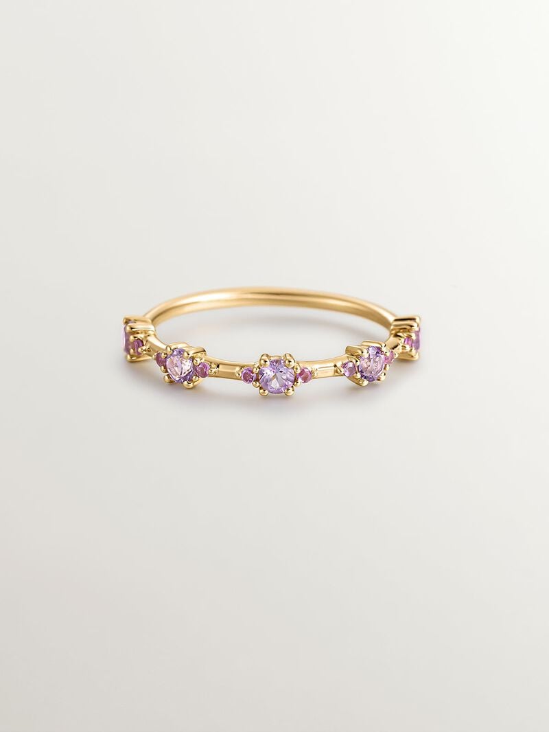 925 silver ring with purple tanzanita, white diamonds and white enamel image number 2