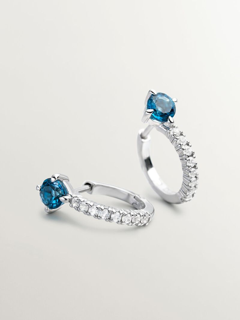 925 Silver hoop earrings with blue and white topaz. image number 4