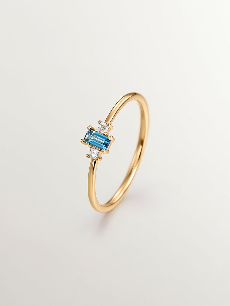 925 silver ring bathed in 18k yellow gold with swiss blue and white topacios image number 0