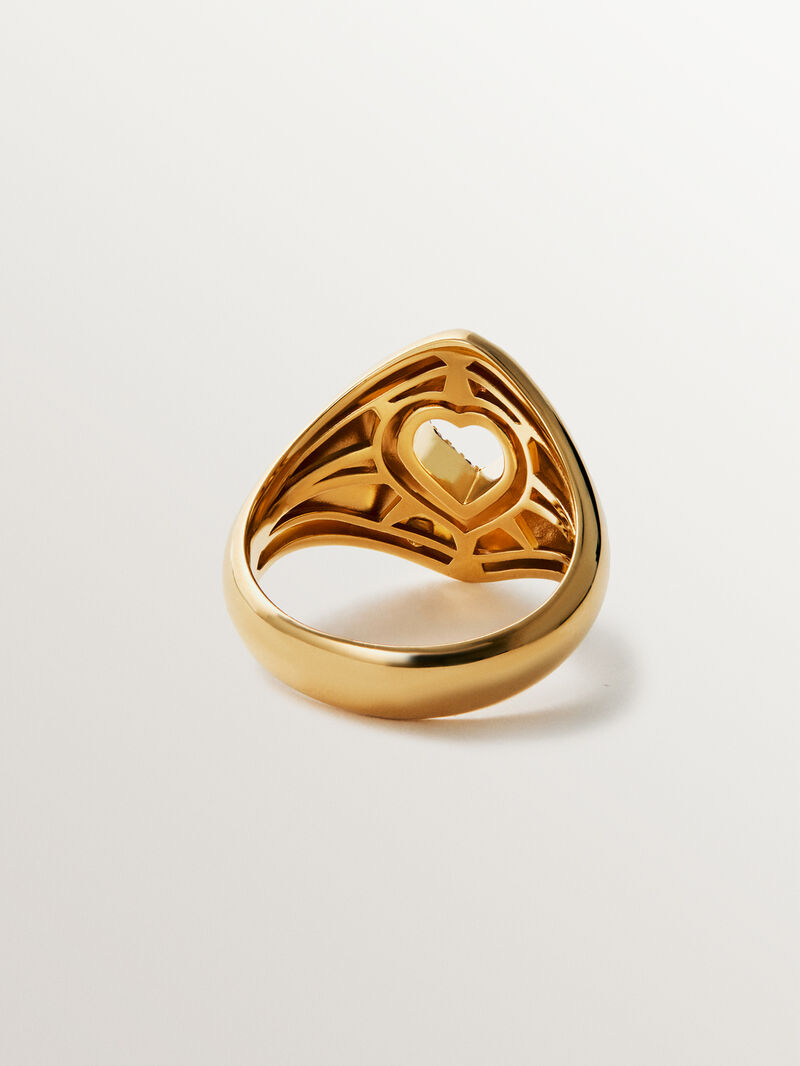 18K yellow gold plated 925 silver ring with purple rhodolites, white topaz and heart shape image number 4