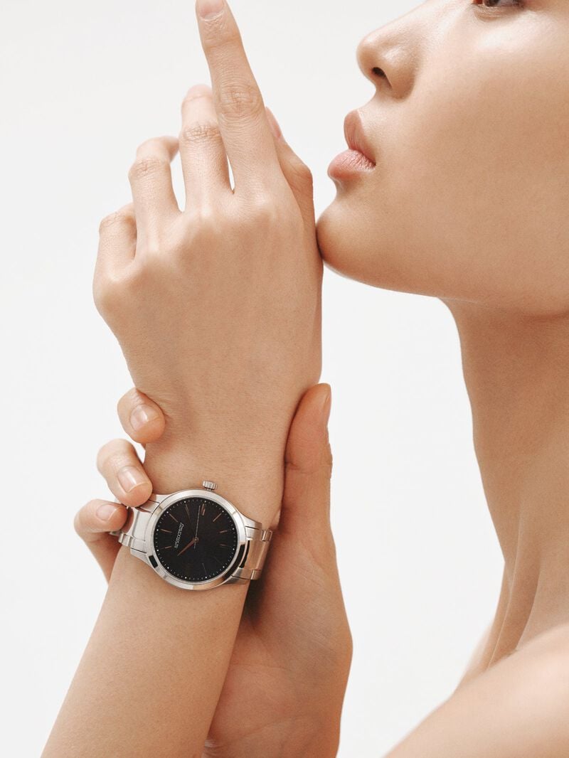 Mitte watch with gray steel strap and blue dial image number 1