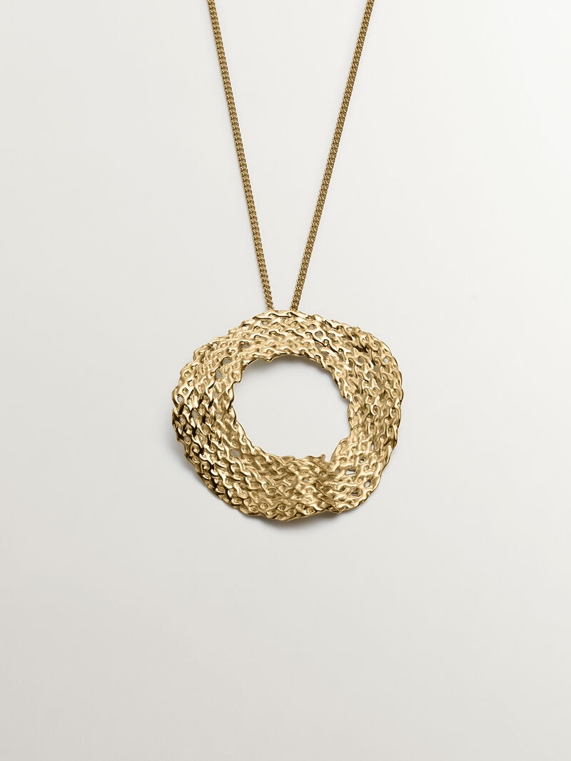 925 Silver pendant bathed in 18K yellow gold with wicker texture. image number 0