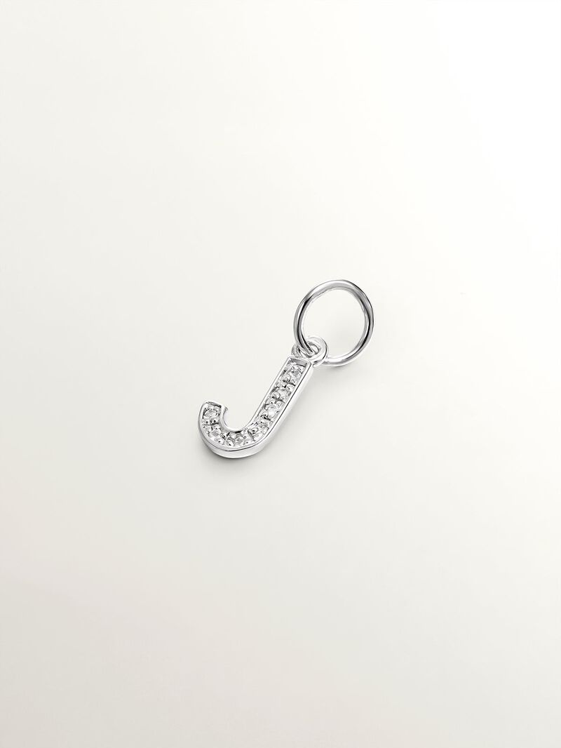 925 Silver Charm with White Topaz Initial J image number 0