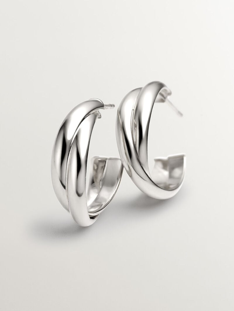 Medium double hoop earrings made of 925 silver. image number 4