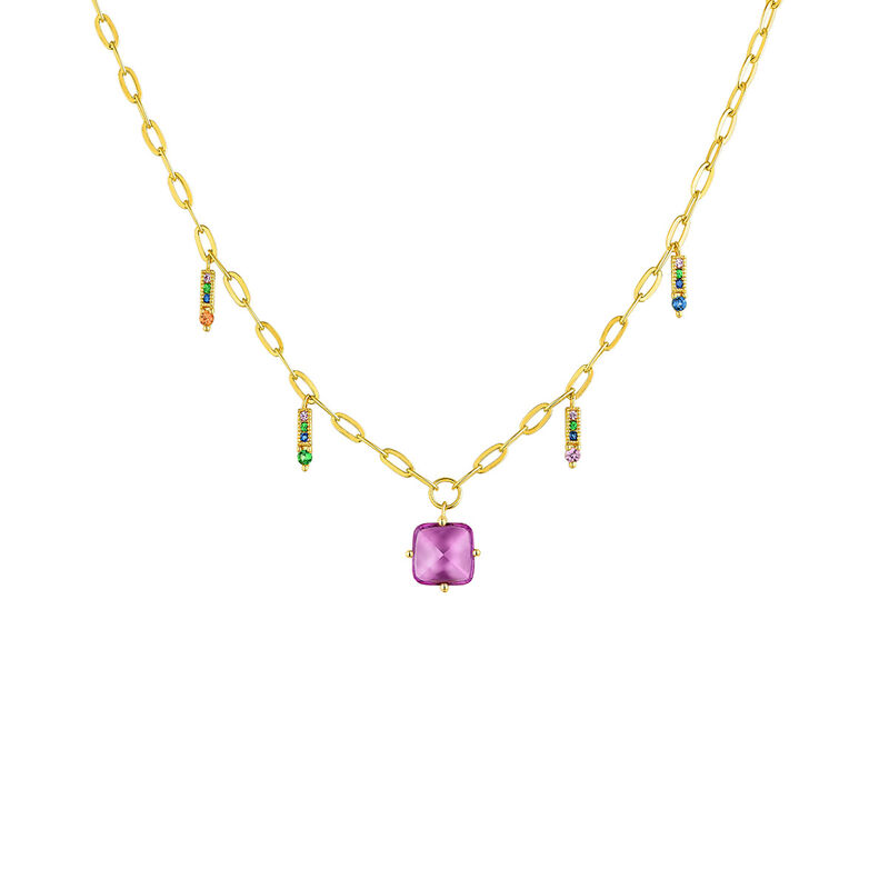 Gold plated silver amethyst and sapphire necklace, J04827-02-AM-MULTI, hi-res