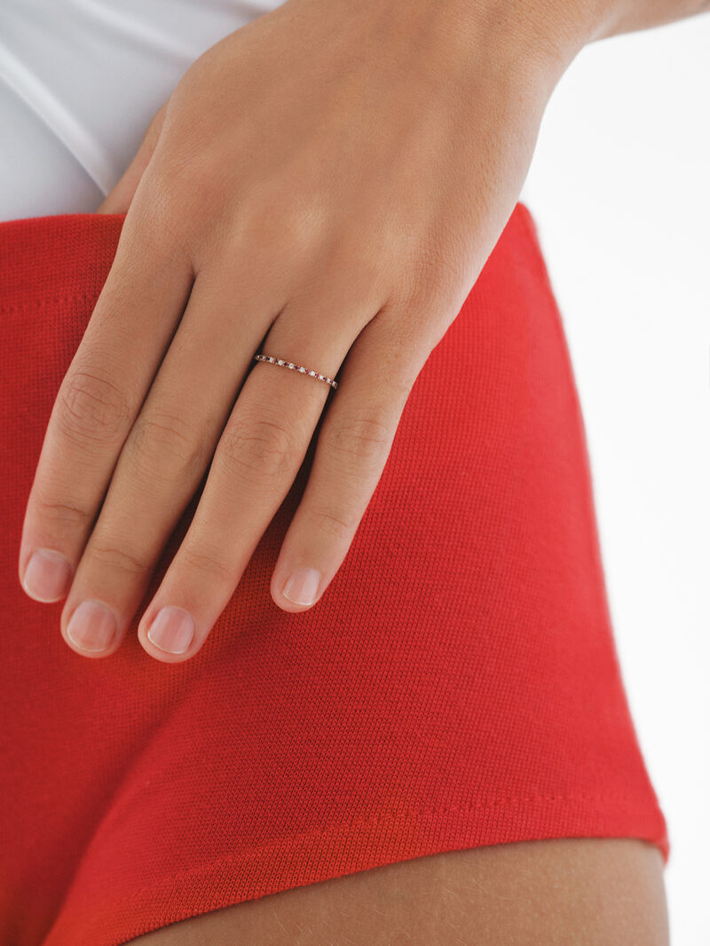 9K Rose Gold Ring with Red Rubies and Diamonds image number 1