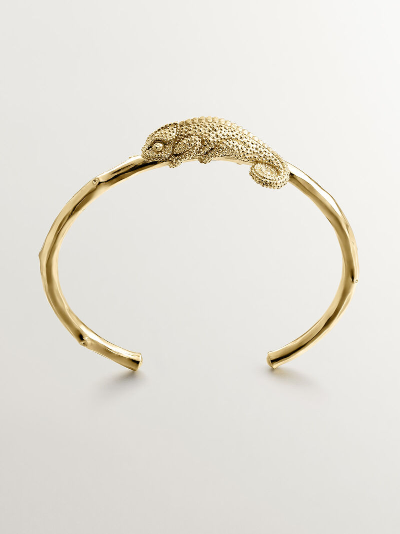 Rigid Silver Bracelet 925 Bañada in 18k yellow gold with bamboo and chameleon texture image number 0