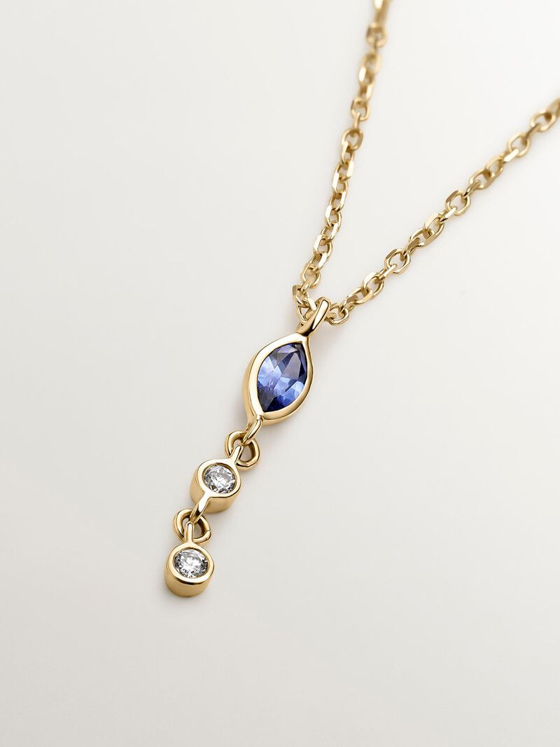 9K Yellow Gold Pendant with Blue Sapphire and Diamonds image number 2