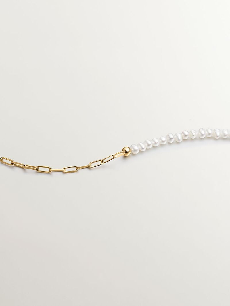925 silver link necklace in 18k yellow gold with pearls image number 1