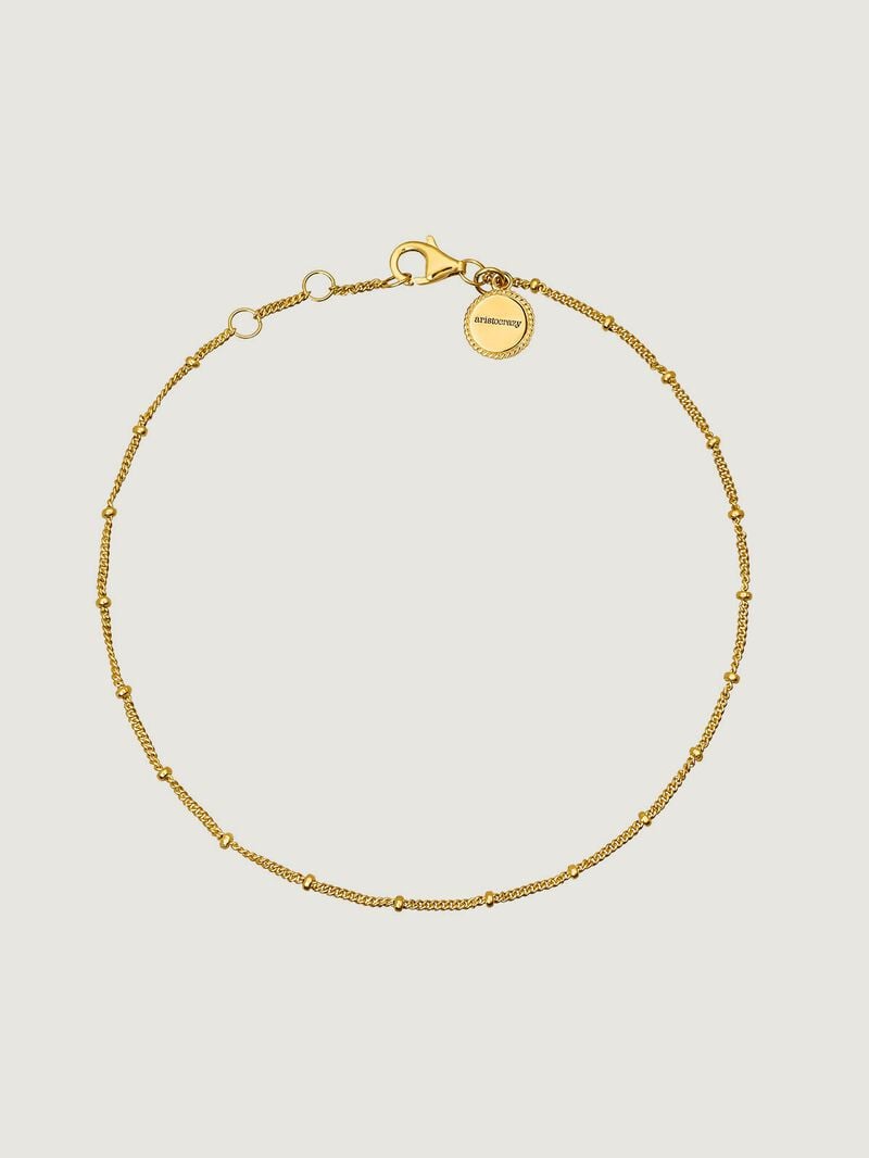 925 Silver anklet bathed in 18K yellow gold with beads. image number 0