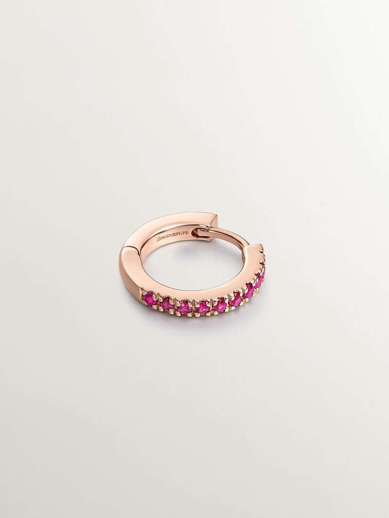 Single small hoop earring in 9k rose gold with rubies. image number 2