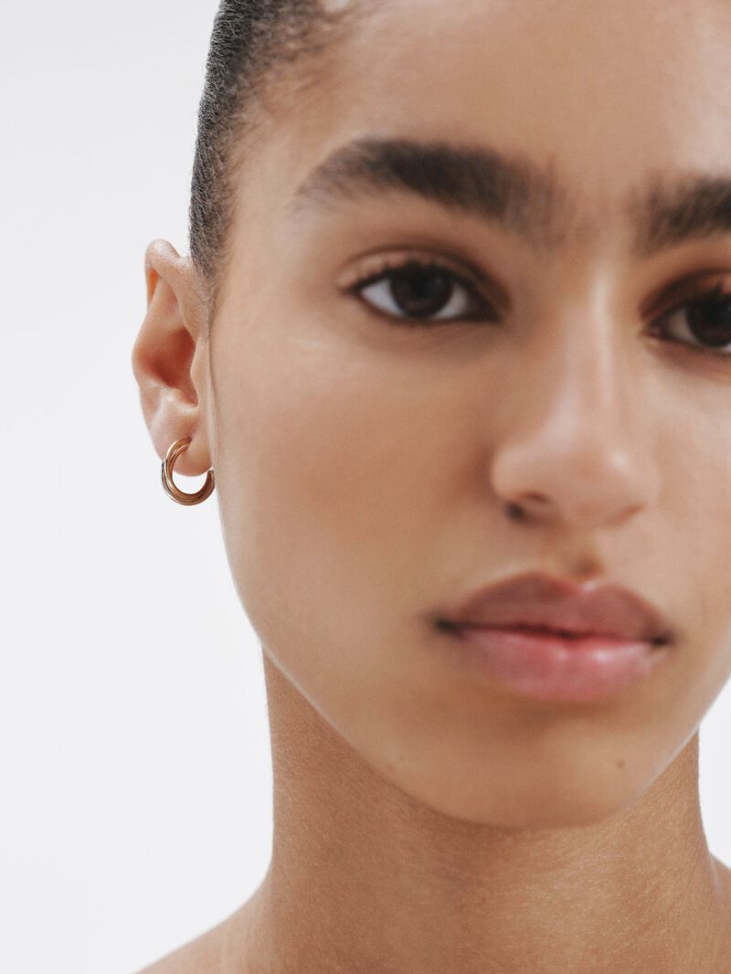 9K White, Yellow, and Rose Gold Triple Hoop Earrings image number 1