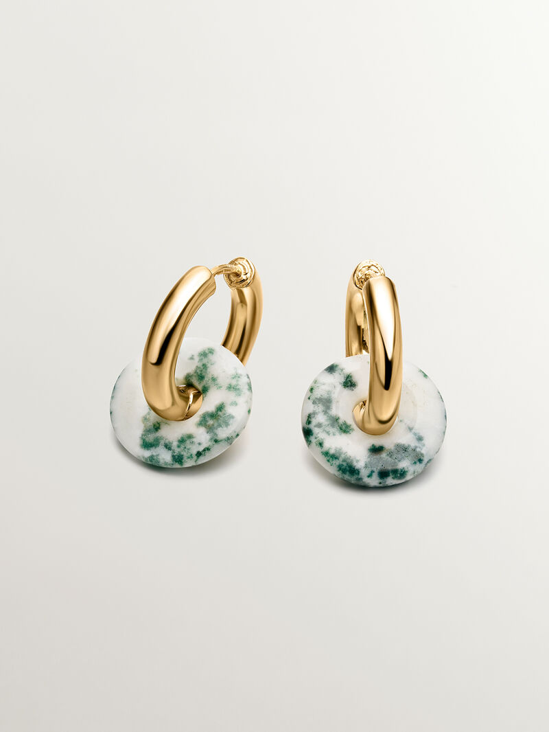 925 silver ring earrings in 18k yellow gold with green agate image number 0