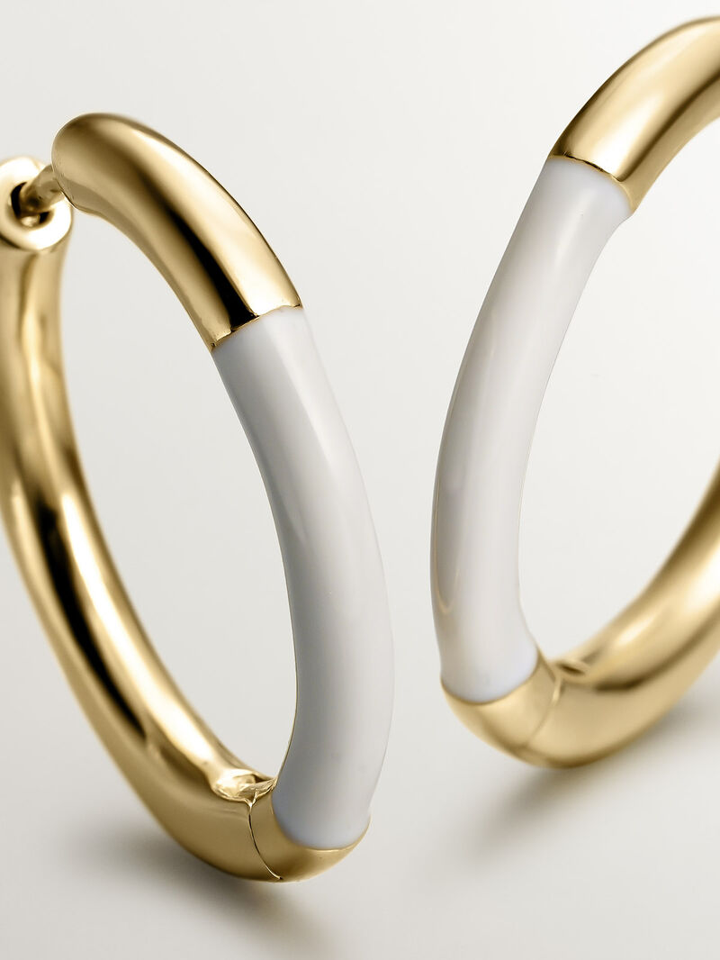Medium hoop earrings made of 925 silver bathed in 18K yellow gold with white enamel image number 4