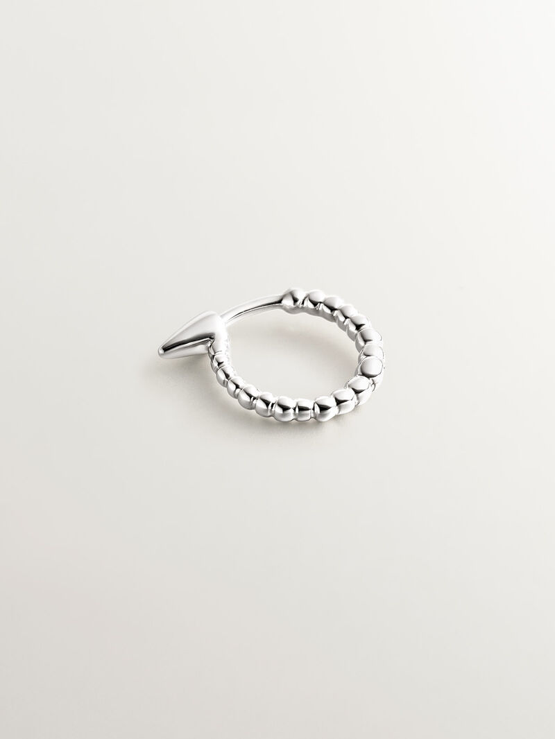 Individual small hoop earring made of 9K white gold with spheres and spike. image number 1