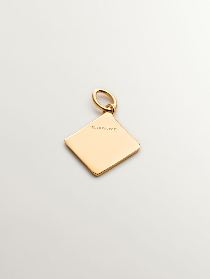 18K yellow gold plated 925 sterling silver charm with initial D and red enamel in diamond shape image number 2