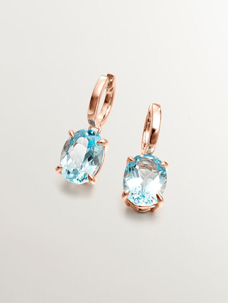 Large hoop earrings made of 925 silver plated in 18K rose gold with sky blue topaz. image number 0