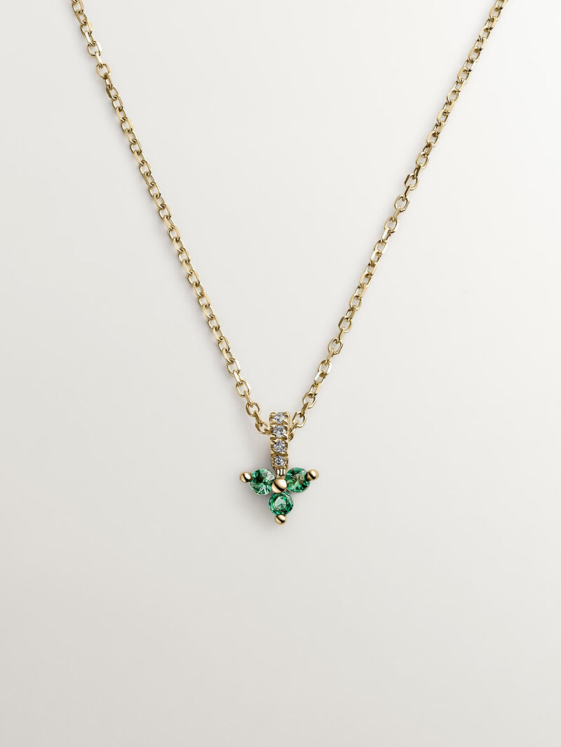 9K yellow gold pendant with emerald and diamond clover image number 0