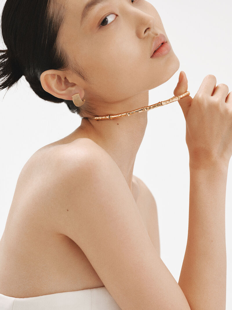 925 Silver necklace bathed in 18K yellow gold with bamboo texture image number 5