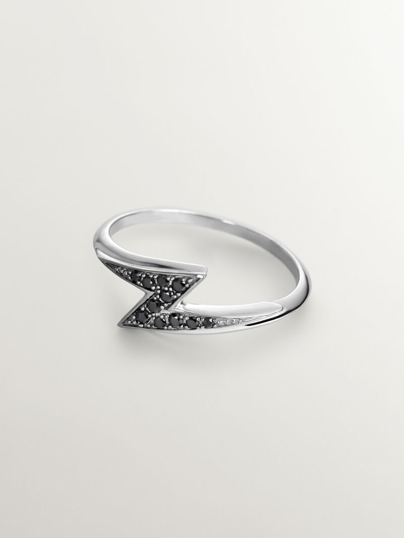 928 Silver ring with lightning bolt and black spinels image number 2