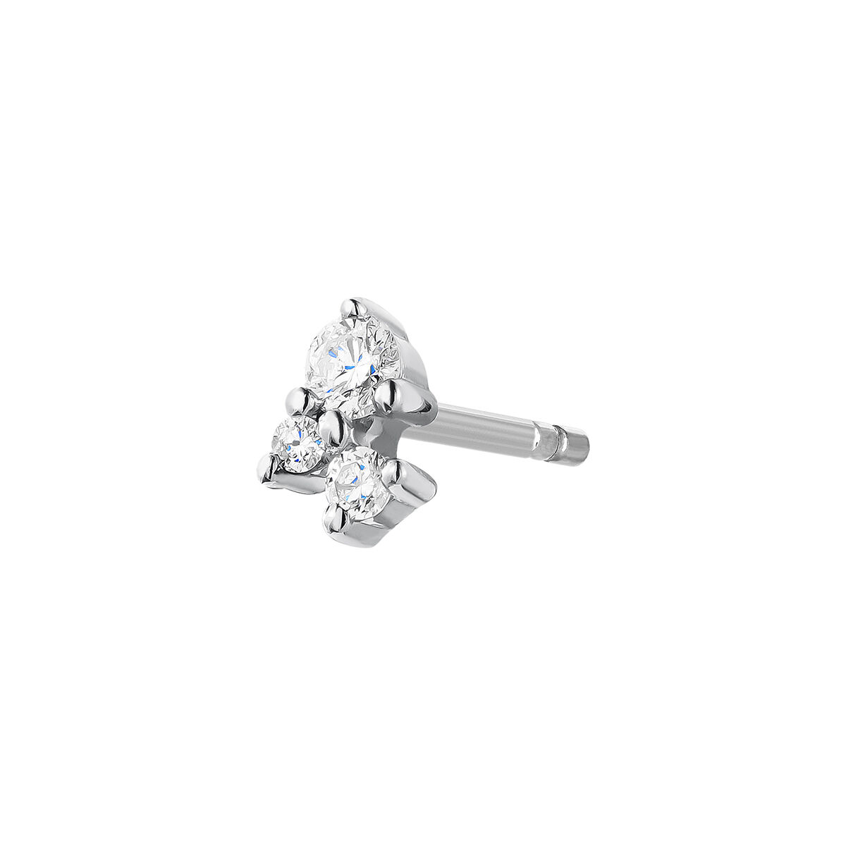Single 9kt white gold earring with triple diamond of 0.033cts, J04956-01-H, hi-res