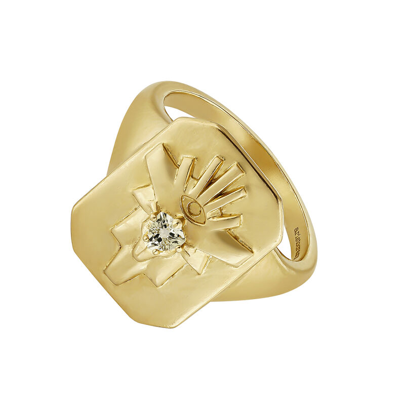 Gold plated quartz fantasy signet ring , J04564-02-GQ, hi-res