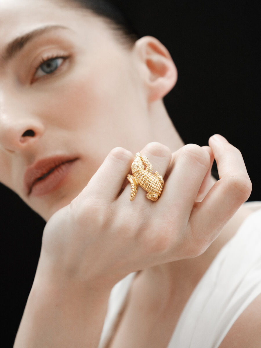 Gold plated silver crocodile ring, J00825-02-NEW, hi-res