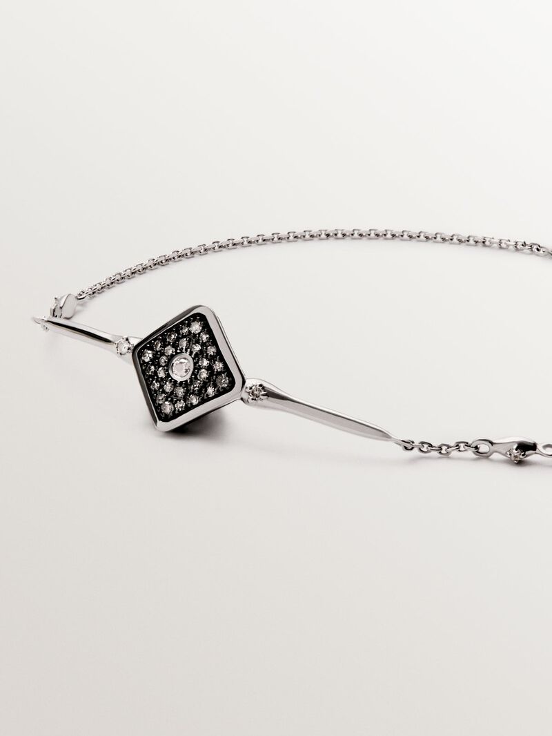 9K white gold bracelet with rhombus shape and diamonds image number 2