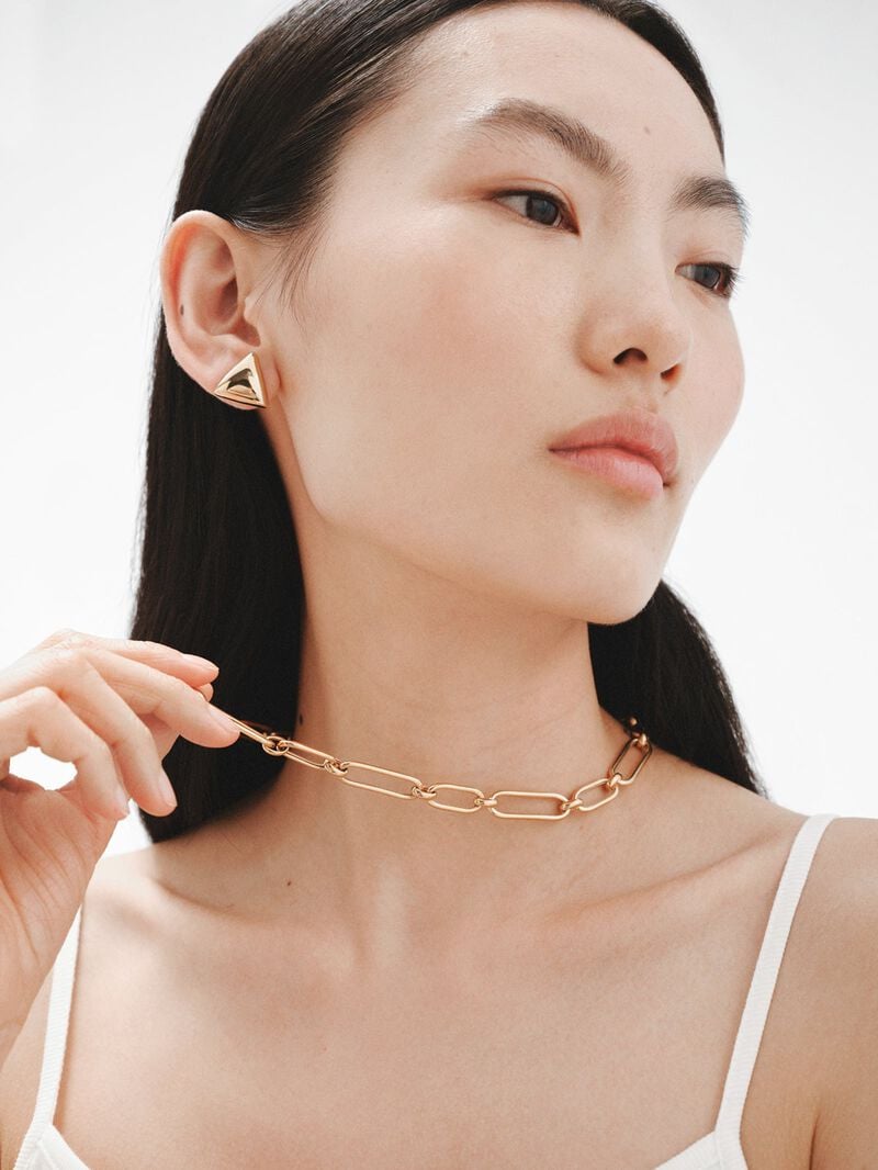 18K yellow gold plated 925 silver earrings with triangular shape image number 5