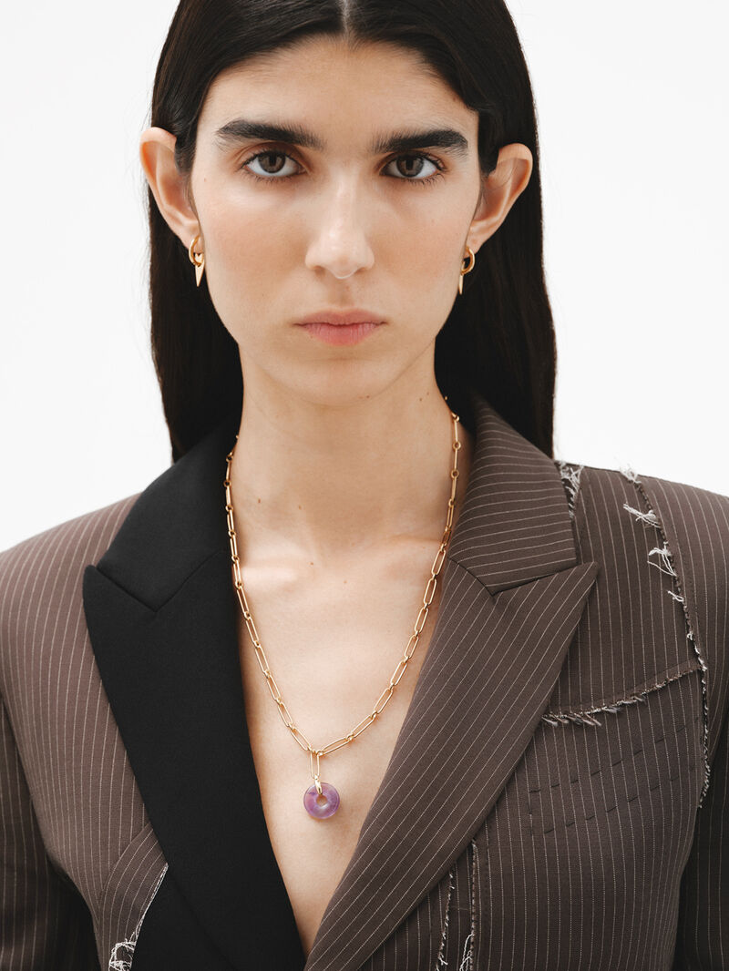 925 Silver necklace dipped in 18K yellow gold with pink amethyst image number 5