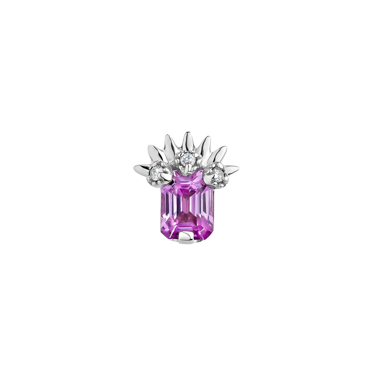 Piercing in 18k white gold with a pink sapphire and diamonds, J05102-01-PS-H-18, hi-res