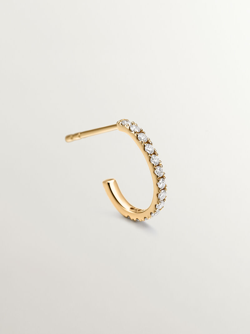 Individual small hoop earring made of 18K yellow gold with 0.20cts diamonds. image number 2