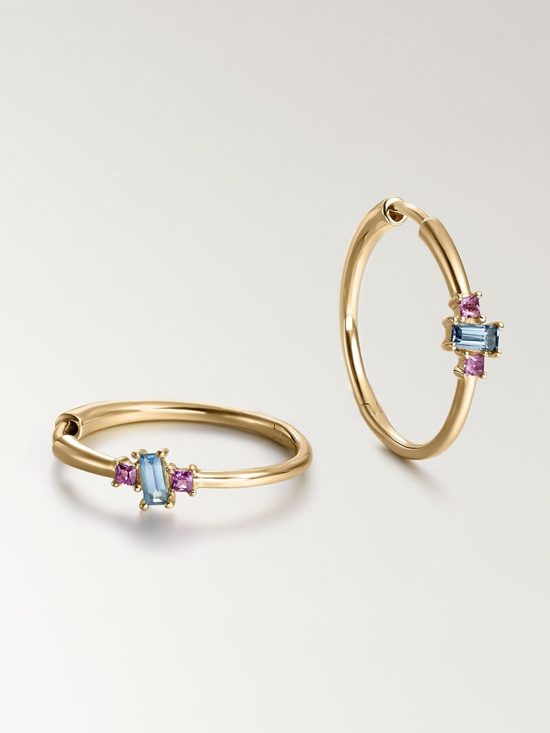 925 Silver Tieinillo Ring in 18K Yellow Gold with London and White Blue Topacios image number 2