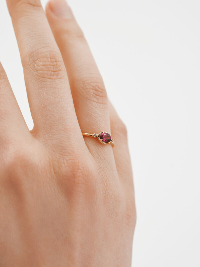 18K yellow gold plated 925 silver ring with rhodolite and topaz. image number 1