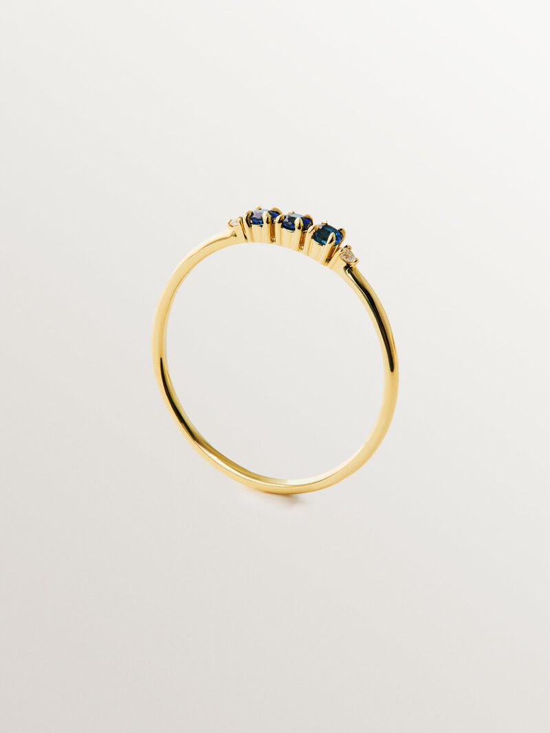 9K yellow gold ring with sapphires and diamonds image number 4