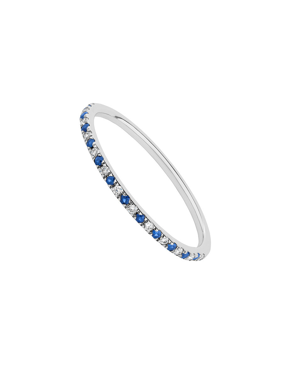 Anillo de oro blanco de 9kt con zafiros azules y diamantes, J05049-01-BS, hi-res