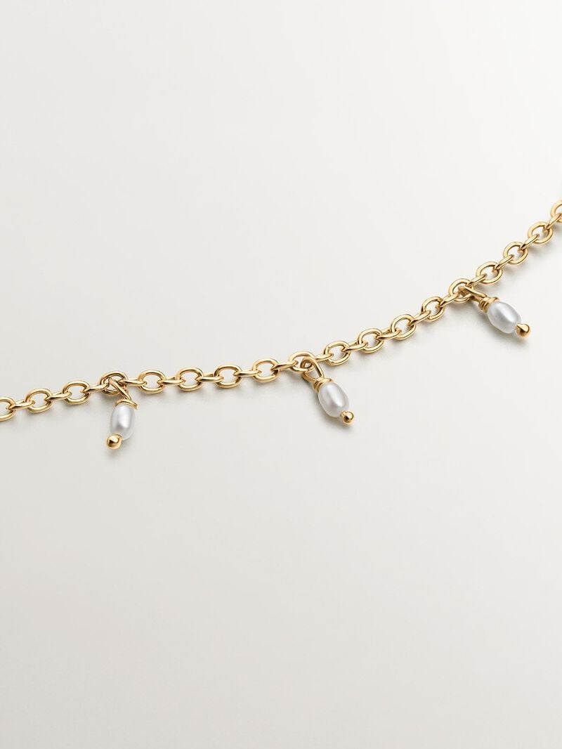 925 Silver bracelet dipped in 18K yellow gold with river pearls and water lily. image number 4