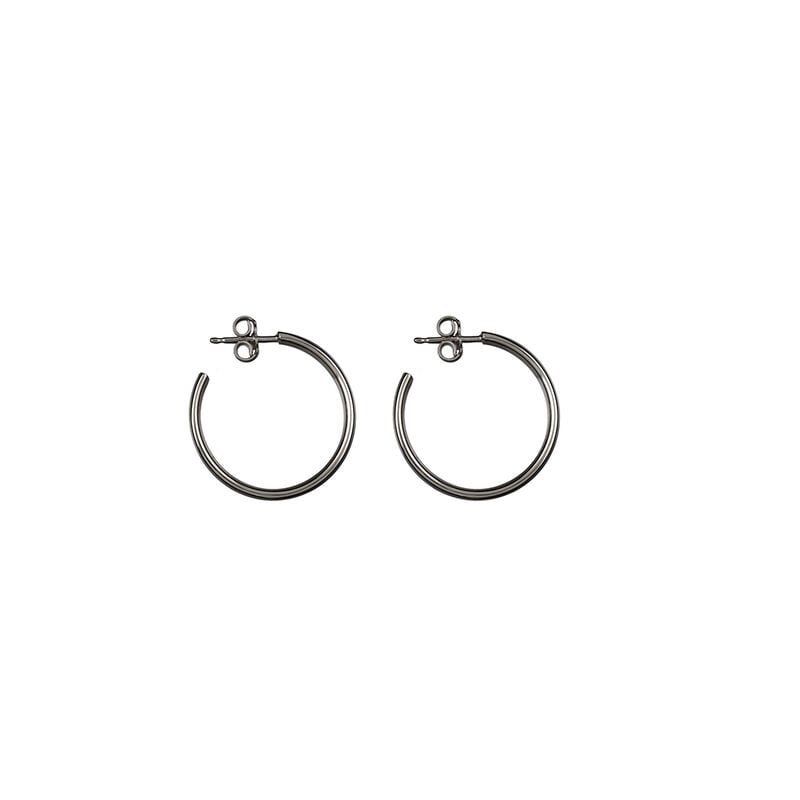Medium silver smooth hoop earrings , J01587-01, hi-res