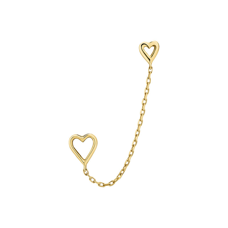 9K gold hearts chain earring, J05028-02-H, hi-res