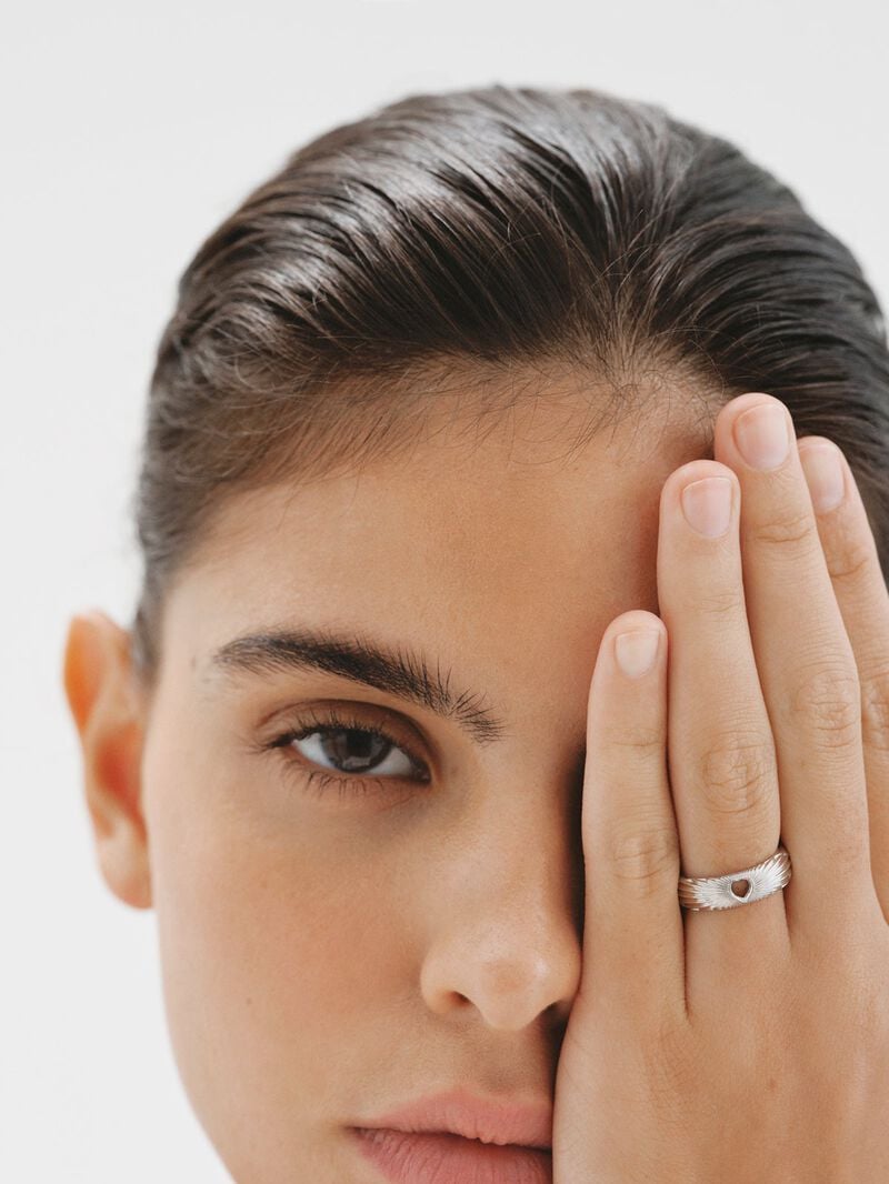 925 silver ring with heart and guilloché texture image number 1