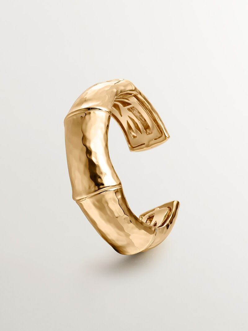 Rigid 925 silver bracelet bathed in 18K yellow gold in the shape of bamboo image number 2