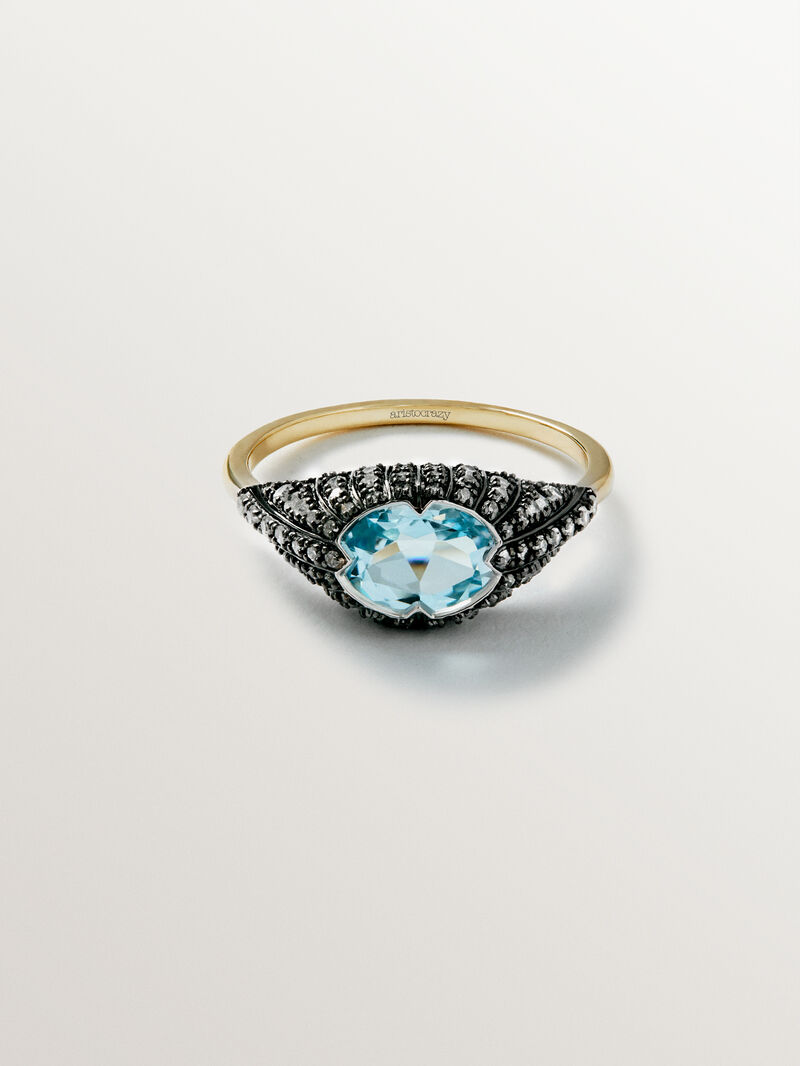 9K White and Yellow Gold Ring with Blue Topaz and Diamonds image number 2