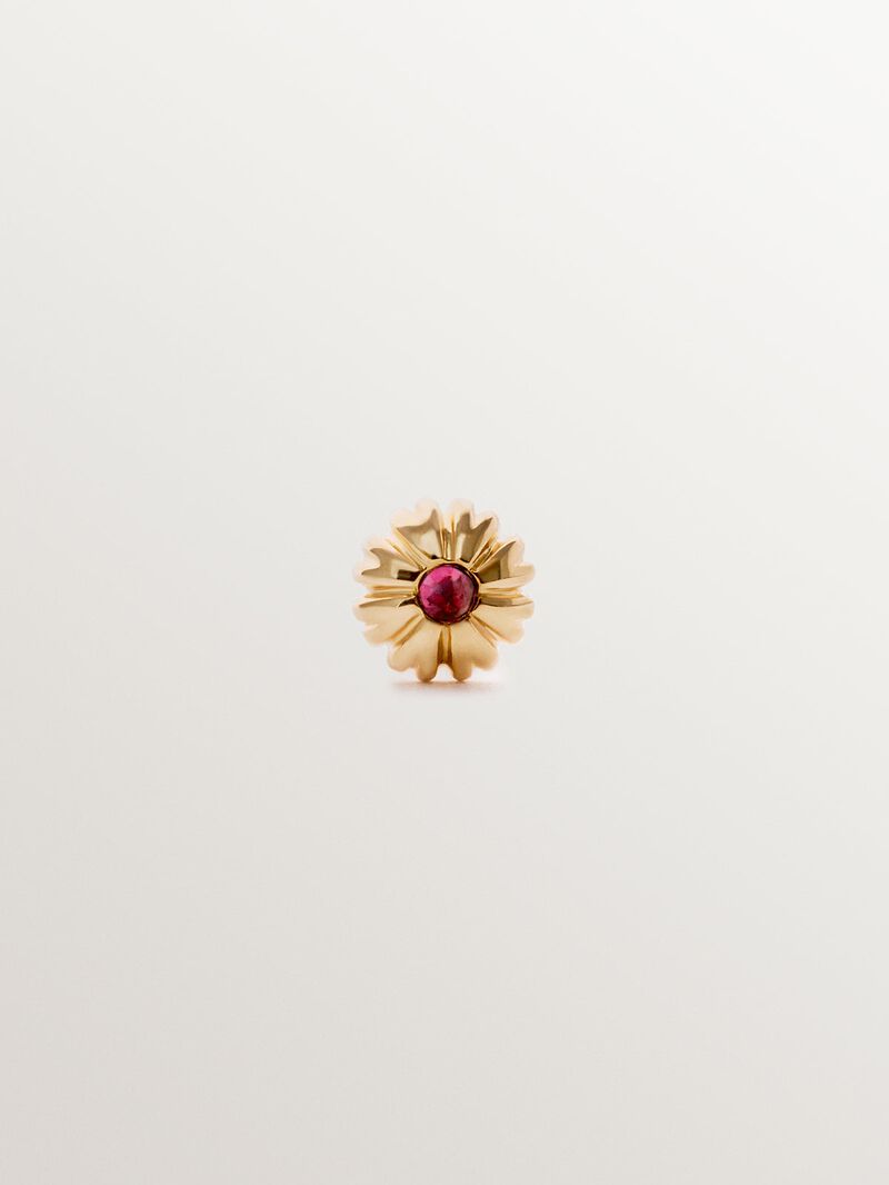 Individual piercing in 18K yellow gold with central brilliant-cut pink rhodolite. image number 0