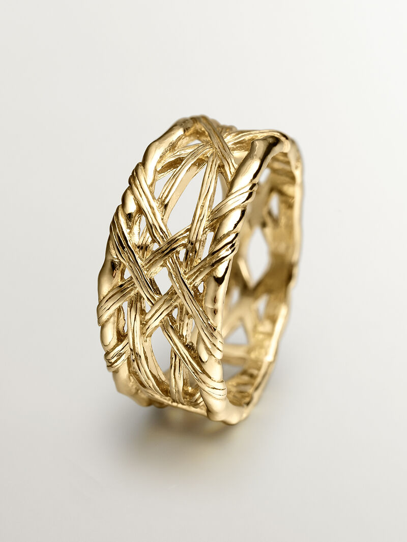 925 Silver ring bathed in 18K yellow gold with wicker texture. image number 4