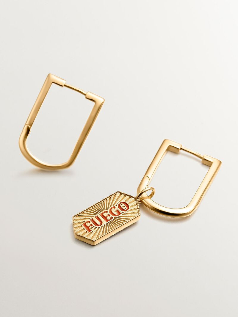 925 silver semi -rectangular ring earrings in 18k yellow gold image number 6