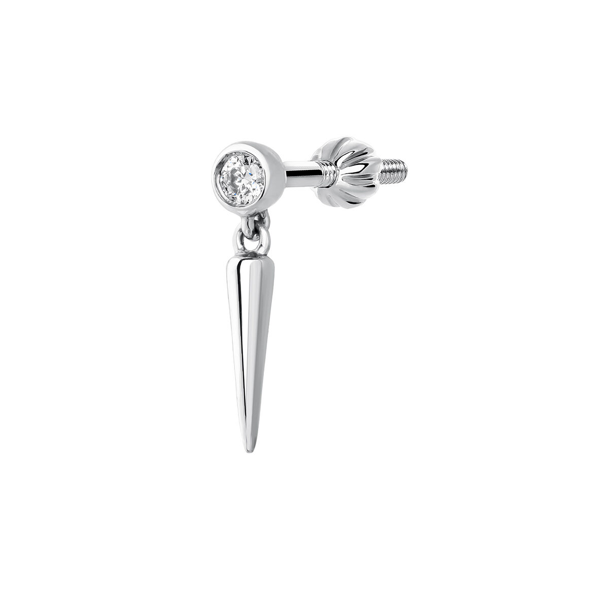 White gold spike diamond earring piercing 0.02 ct , J03876-01-H, hi-res