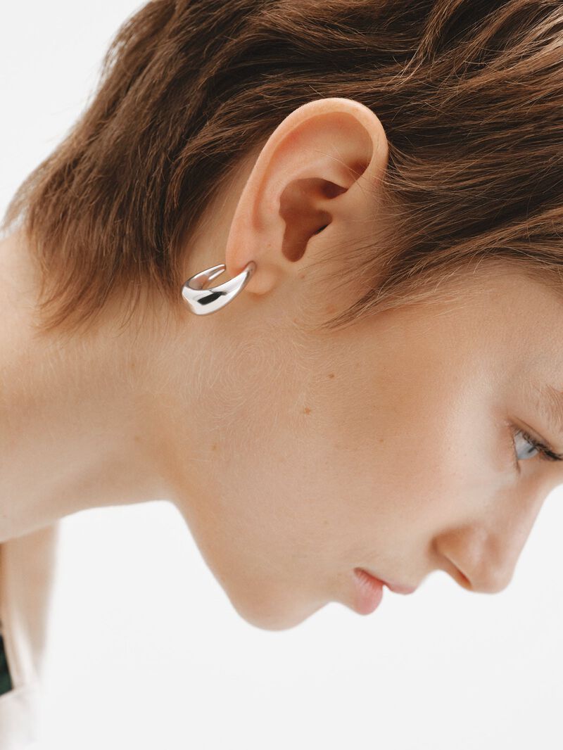 925 Silver Small Oval Hoop Earrings image number 1