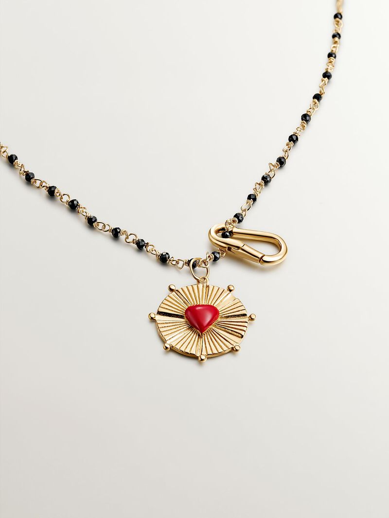 925 Silver charm bathed in 18K yellow gold with enamel heart. image number 4